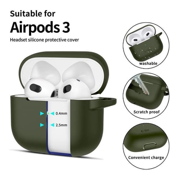 Tech-Protect Apple Airpods 3 Skal Silikon Hook - Olivgrön