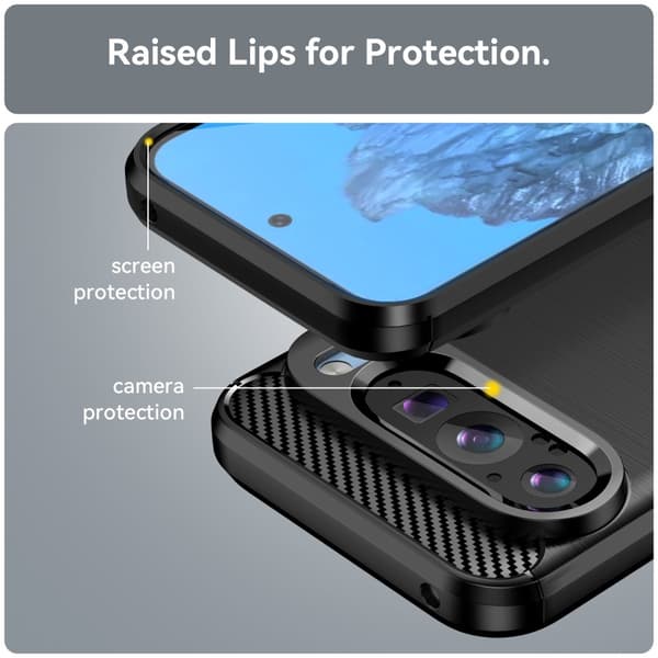 Til Google Pixel 9 / Pixel 9 Pro Cover Børstet TPU Telefoncover Carbon Fiber Tekstur - Sort