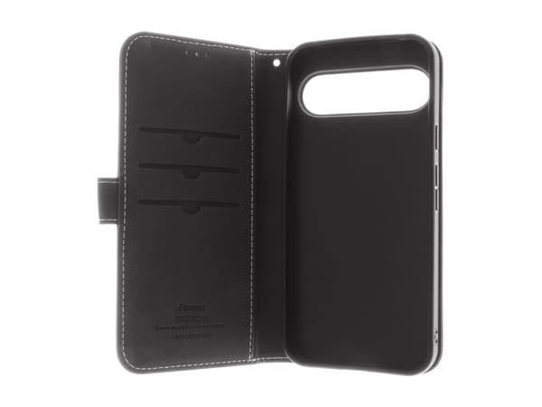 Insmat Exclusive - Lommebok for mobiltelefon - ekte skinn, kartong+papir+aluminiumsfolie, polykarbonat (PC) - svart - for Google Pixel 9, 9 Pro