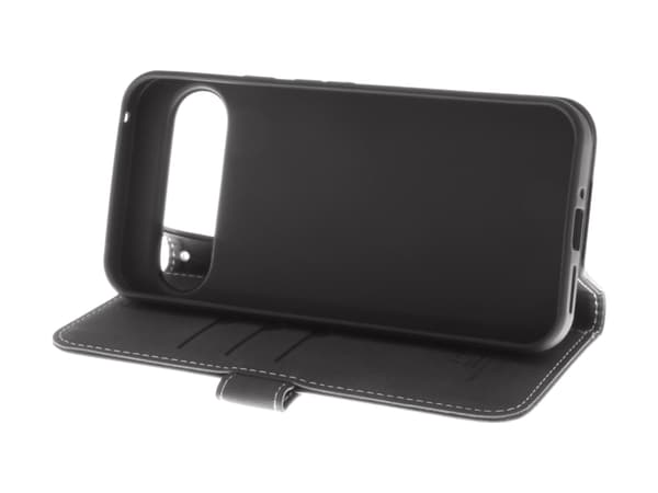 Insmat Exclusive - Lommebok for mobiltelefon - ekte skinn, kartong+papir+aluminiumsfolie, polykarbonat (PC) - svart - for Google Pixel 9, 9 Pro