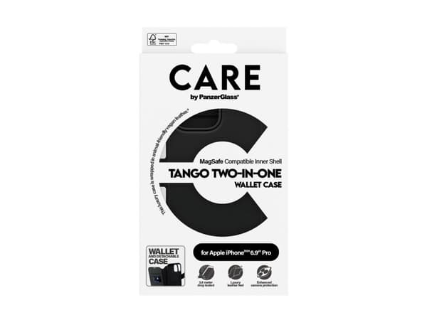 PanzerGlass CARE by ® Feature Case Tango Two-in-One Wallet w. MagSafe iPhone 16 Pro Max, Cover, Apple, Apple - iPhone 16 Pro Max, Black