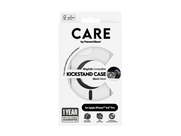 CARE by PanzerGlass - Baksidesskydd för mobiltelefon - MagSafe-kompatibilitet - återvunnen plast - transparent, svart - för Apple iPhone 16 Pro Max
