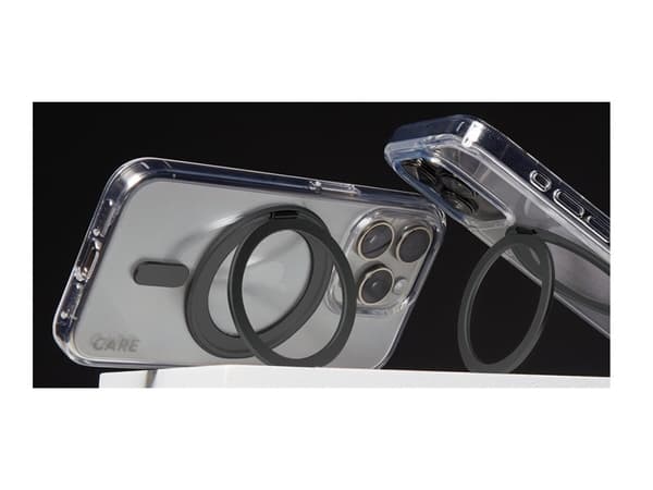 CARE by PanzerGlass - Baksidesskydd för mobiltelefon - MagSafe-kompatibilitet - återvunnen plast - transparent, svart - för Apple iPhone 16 Pro Max