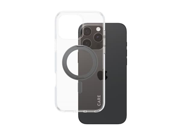 CARE by PanzerGlass - Baksidesskydd för mobiltelefon - MagSafe-kompatibilitet - återvunnen plast - transparent, svart - för Apple iPhone 16 Pro Max