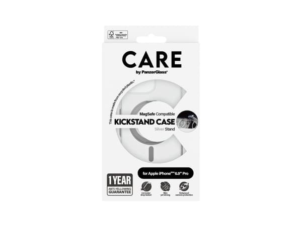 CARE by PanzerGlass - Baksidesskydd för mobiltelefon - med fällbart ställ - MagSafe-kompatibilitet - termoplastisk polyuretan (TPU), polykarbonat (PC