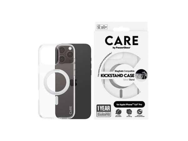 CARE by PanzerGlass - Baksidesskydd för mobiltelefon - med fällbart ställ - MagSafe-kompatibilitet - termoplastisk polyuretan (TPU), polykarbonat (PC