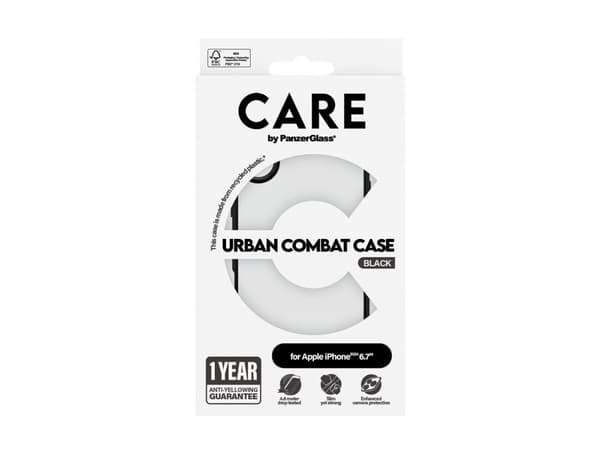 PanzerGlass CARE by ® Flagship Case Transparent Urban Combat w. Black Frame iPhone 16 Plus, Cover, Apple, Apple - iPhone 16 Plus, Transparent