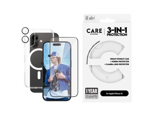 CARE by PanzerGlass Urban Combat - Baksidesskydd för mobiltelefon - 3-i-1 - MagSafe-kompatibilitet - plast - transparent, vit - med skärm- och objekt