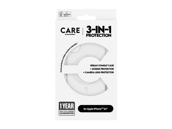 CARE by PanzerGlass Urban Combat - Baksidesskydd för mobiltelefon - 3-i-1 - MagSafe-kompatibilitet - plast - transparent, vit - med skärm- och objekt