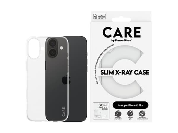 CARE by PanzerGlass X-Ray - Baksidedeksel for mobiltelefon - myk basis - selvhelbredende TPU - gjennomsiktig - for Apple iPhone 16 Plus