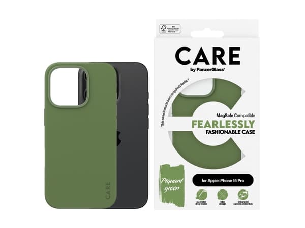 CARE by PanzerGlass - Baksidesskydd för mobiltelefon - MagSafe-kompatibilitet - termoplastisk polyuretan (TPU), polykarbonat (PC) - pikanter grön - f