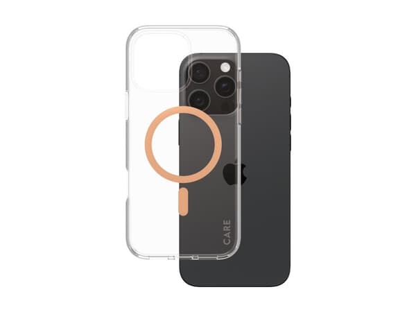 CARE by PanzerGlass Urban Combat - Baksidedeksel for mobiltelefon - MagSafe-samsvar - resirkulert plast - ferskenfarge, gjennomsiktig - for Apple iPh