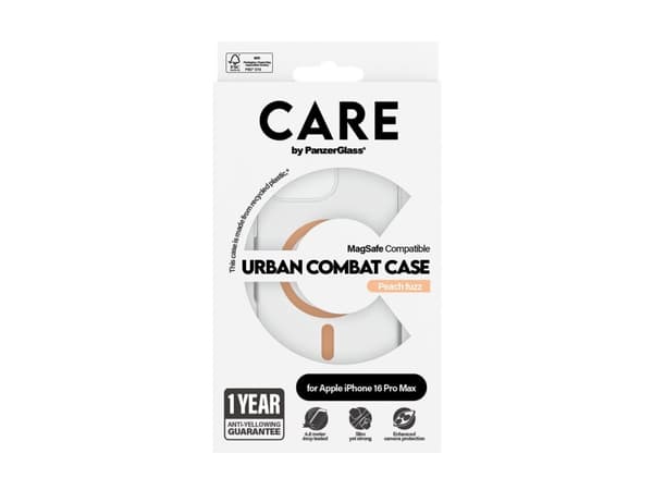 CARE by PanzerGlass Urban Combat - Baksidedeksel for mobiltelefon - MagSafe-samsvar - resirkulert plast - ferskenfarge, gjennomsiktig - for Apple iPh
