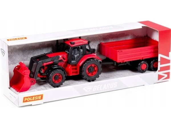Polesie 91871 BELARUS traktor med lastare och side-by-side släpvagn