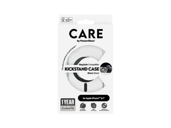 PanzerGlass CARE by ® Feature Case Transparent w. Black Kickstand & MagSafe iPhone 16 Plus, Cover, Apple, Apple - iPhone 16 Plus, Transparent