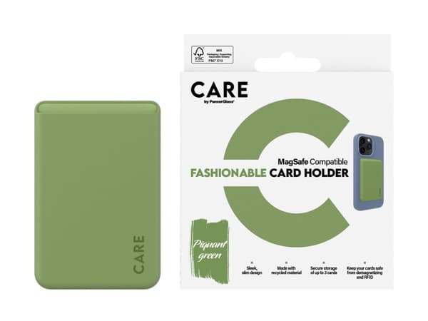 CARE by PanzerGlass - Magnetkortholder - MagSafe-samsvar - skarp grønn - for Apple iPhone 12, 13, 14