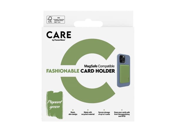 CARE by PanzerGlass - Magnetkortholder - MagSafe-samsvar - skarp grønn - for Apple iPhone 12, 13, 14