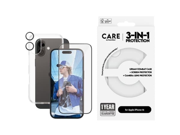 PanzerGlass CARE by ® Flagship 3-in-1 Bundle iPhone 16, Apple, Apple - iPhone 16, Dry application, Scratch resistant, Shock resistant, Transparent, 1