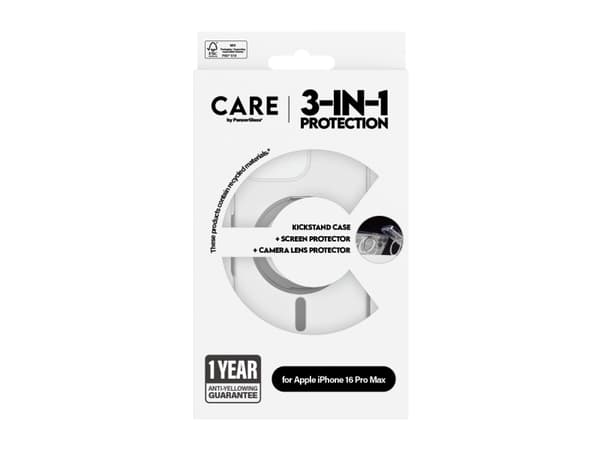 PanzerGlass CARE by PG3-in-1 Ceramic iPhone16P 6.9, Apple, Apple - iPhone 16 Pro Max, Tørr påføring, Ripebestandig, Sjokkresistent, Gjennomsiktig, 1