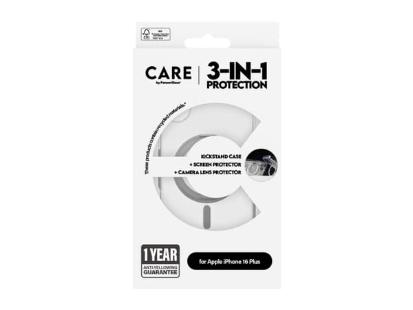 PanzerGlass CARE by PG3-in-1 Ceramic iPhone16 6.7, Apple, Apple - iPhone 16 Plus, Tørr påføring, Ripebestandig, Sjokkresistent, Gjennomsiktig, 1 styk