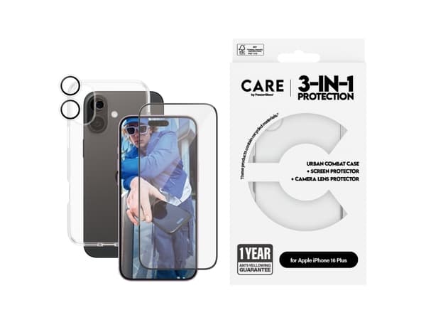 PanzerGlass CARE by ® Flagship 3-in-1 Bundle iPhone 16 Plus, Apple, Apple - iPhone 16 Plus, Dry application, Scratch resistant, Shock resistant, Tran