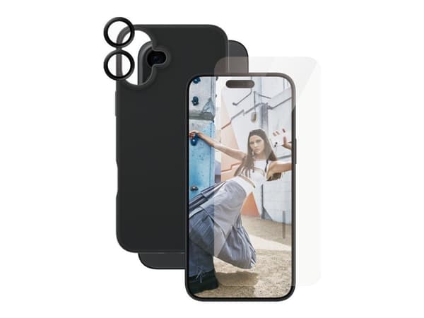 CARE by PanzerGlass - Baksidedeksel for mobiltelefon - 3-i-1 - plastikk - svart - med skjerm- og linsebeskytter - for Apple iPhone 16 Plus