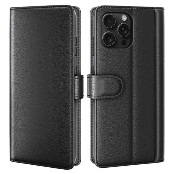 Äkta Läderfodral iPhone 16 Pro Svart