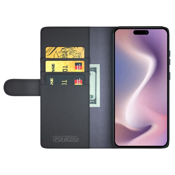Äkta Läderfodral iPhone 16 Plus Svart