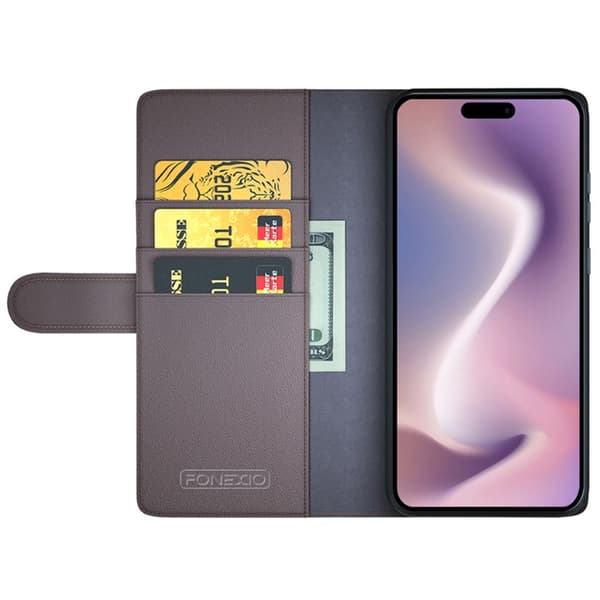 Äkta Läderfodral iPhone 16 Brun
