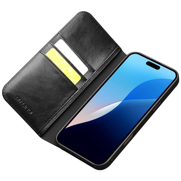 Qialino Leather Wallet Case iPhone 16 Pro Max Black