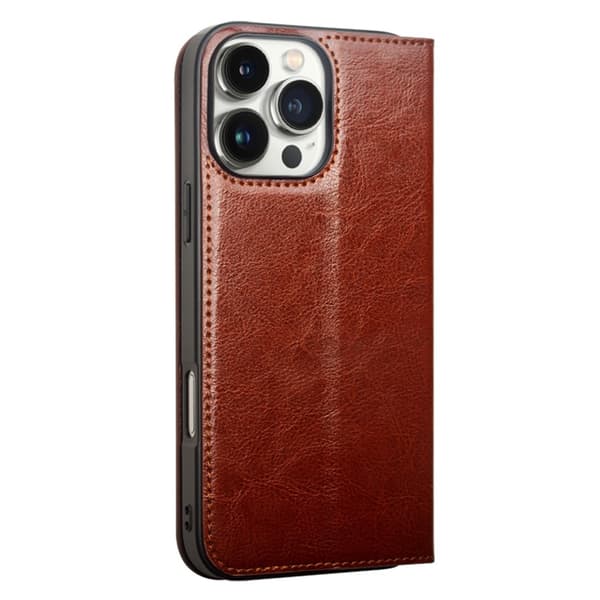 Qialino Leather Wallet Case iPhone 16 Pro Max Brown