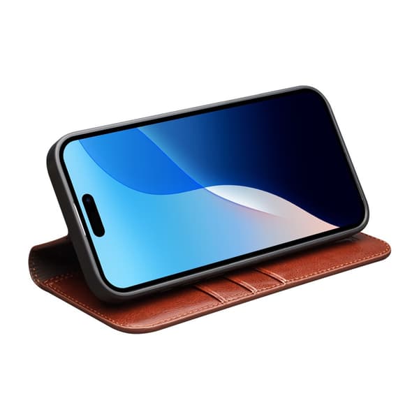 Qialino Leather Wallet Case iPhone 16 Pro Max Brown