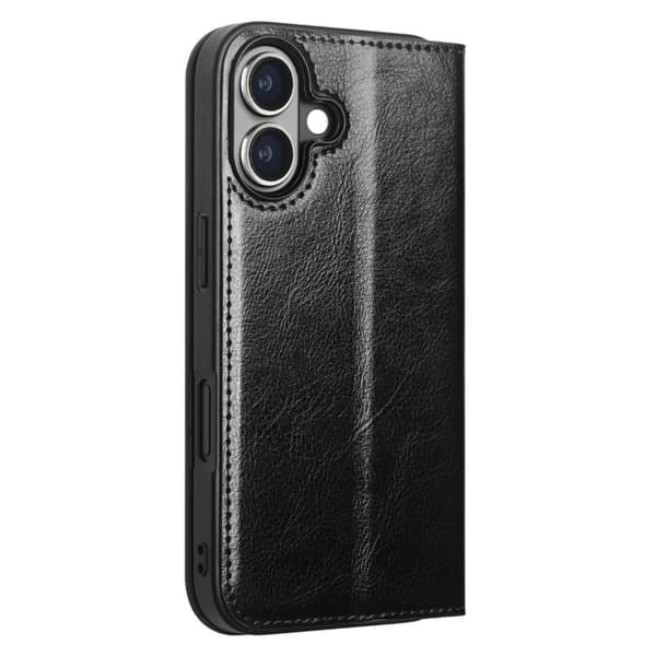 Qialino Leather Wallet Case iPhone 16 Black