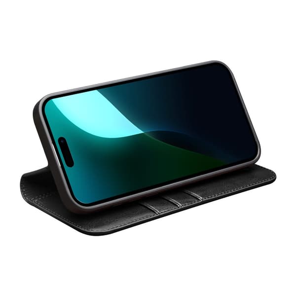 Qialino Leather Wallet Case iPhone 16 Black