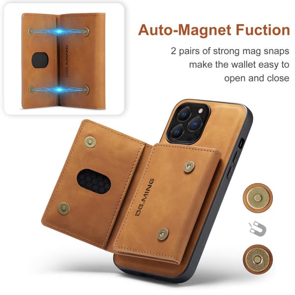 DG.MING 2 in 1 Magnetic Card Slot Case iPhone 16 Pro Max Cognac