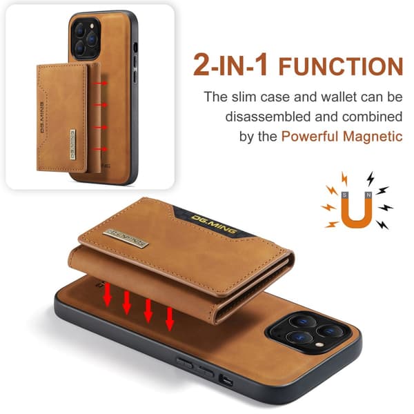 DG.MING 2 in 1 Magnetic Card Slot Case iPhone 16 Pro Max Cognac