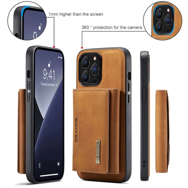 DG.MING 2 in 1 Magnetic Card Slot Case iPhone 16 Pro Max Cognac