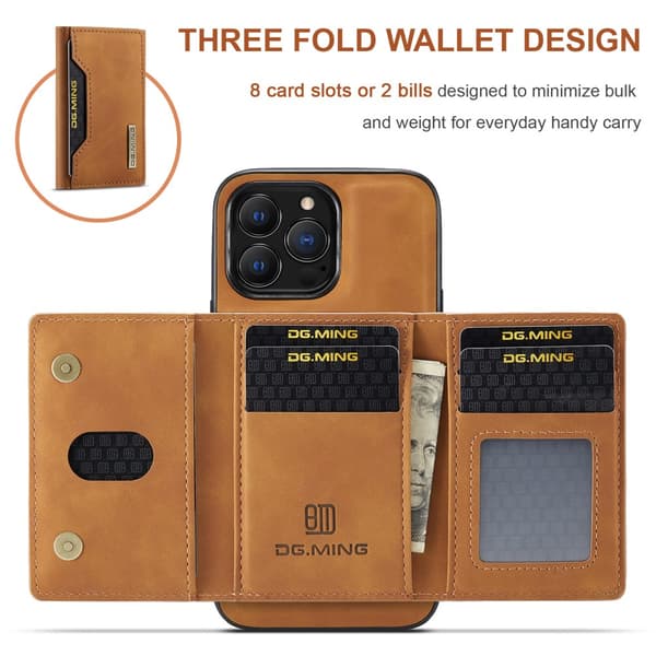 DG.MING 2 in 1 Magnetic Card Slot Case iPhone 16 Pro Max Cognac