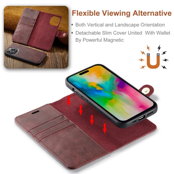 DG.MING 2-in-1 Magnet Wallet iPhone 16 Pro Max Red