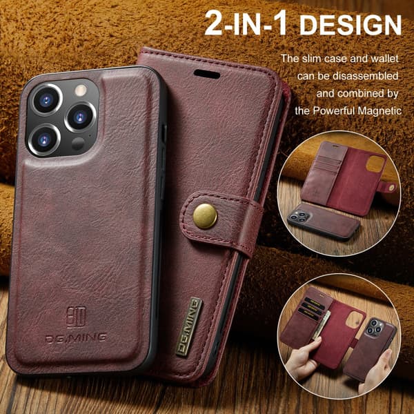 DG.MING 2-in-1 Magnet Wallet iPhone 16 Pro Max Red