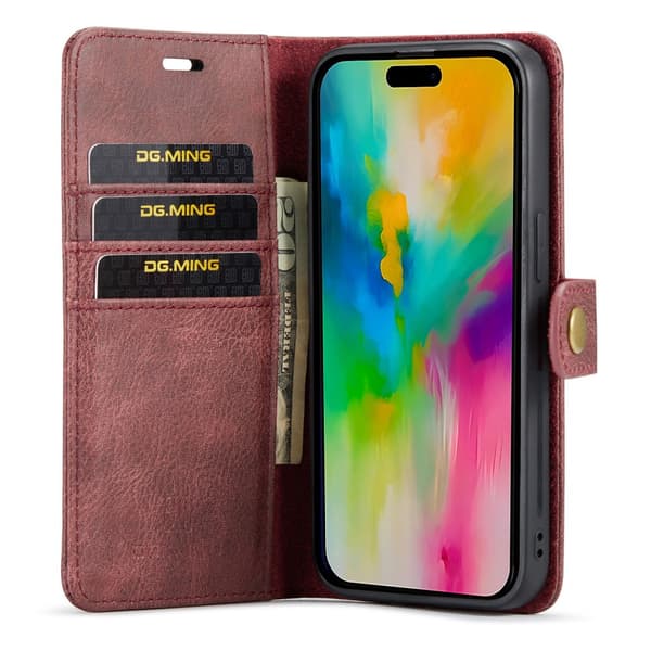 DG.MING 2-in-1 Magnet Wallet iPhone 16 Pro Max Red