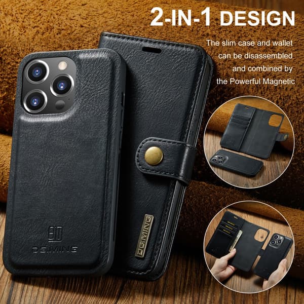 DG.MING 2-in-1 Magnet Wallet iPhone 16 Pro Max Black