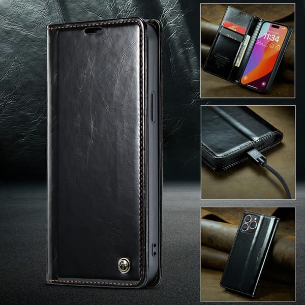 CaseMe Läderfodral iPhone 16 Pro Svart