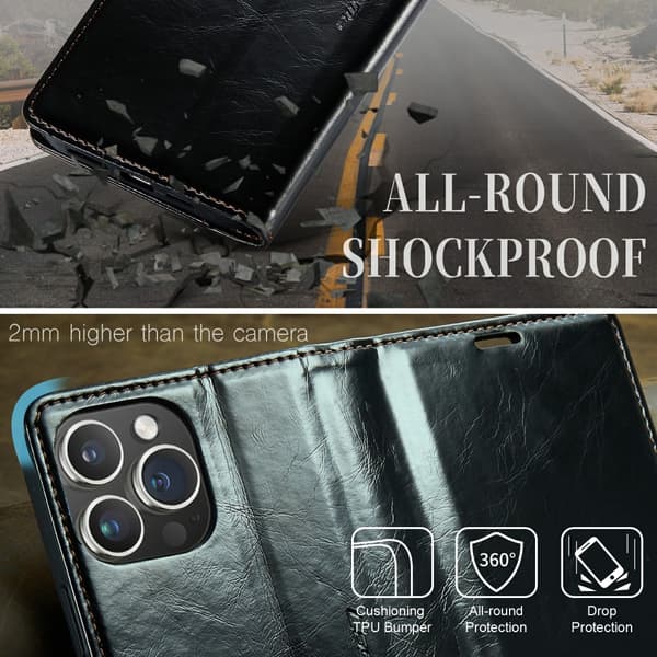 CaseMe Läderfodral iPhone 16 Pro Svart