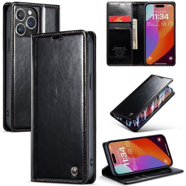 CaseMe Läderfodral iPhone 16 Pro Svart