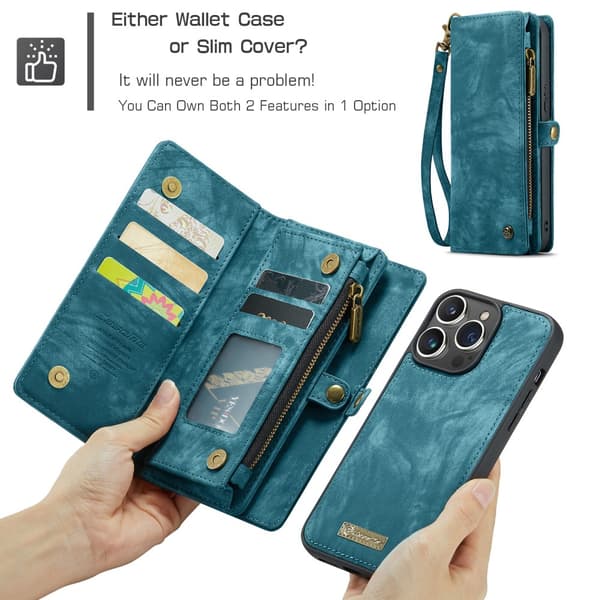 CaseMe Multi-Slot 2 i 1 Plånboksfodral iPhone 16 Pro Max Blå
