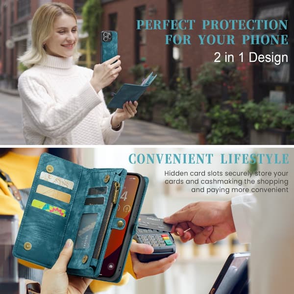 CaseMe Multi-Slot 2 i 1 Plånboksfodral iPhone 16 Pro Max Blå