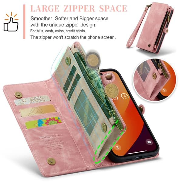 CaseMe Multi-Slot 2 i 1 Plånboksfodral iPhone 16 Pro Max Rosa