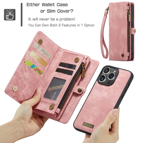 CaseMe Multi-Slot 2 i 1 Plånboksfodral iPhone 16 Pro Max Rosa