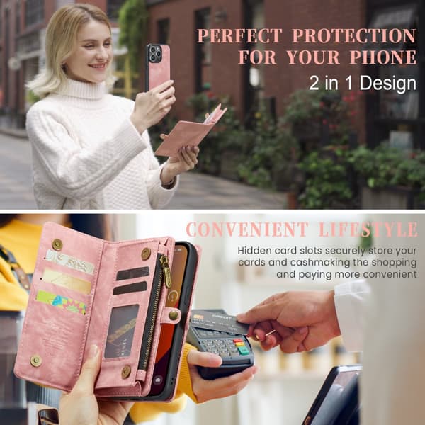 CaseMe Multi-Slot 2 i 1 Plånboksfodral iPhone 16 Pro Max Rosa